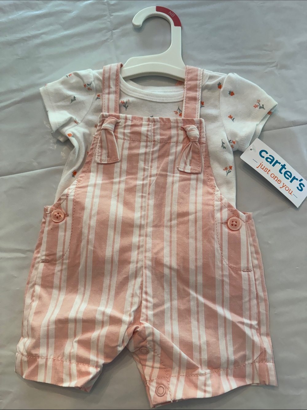 Carter's Pink and White Striped Baby Overalls Set